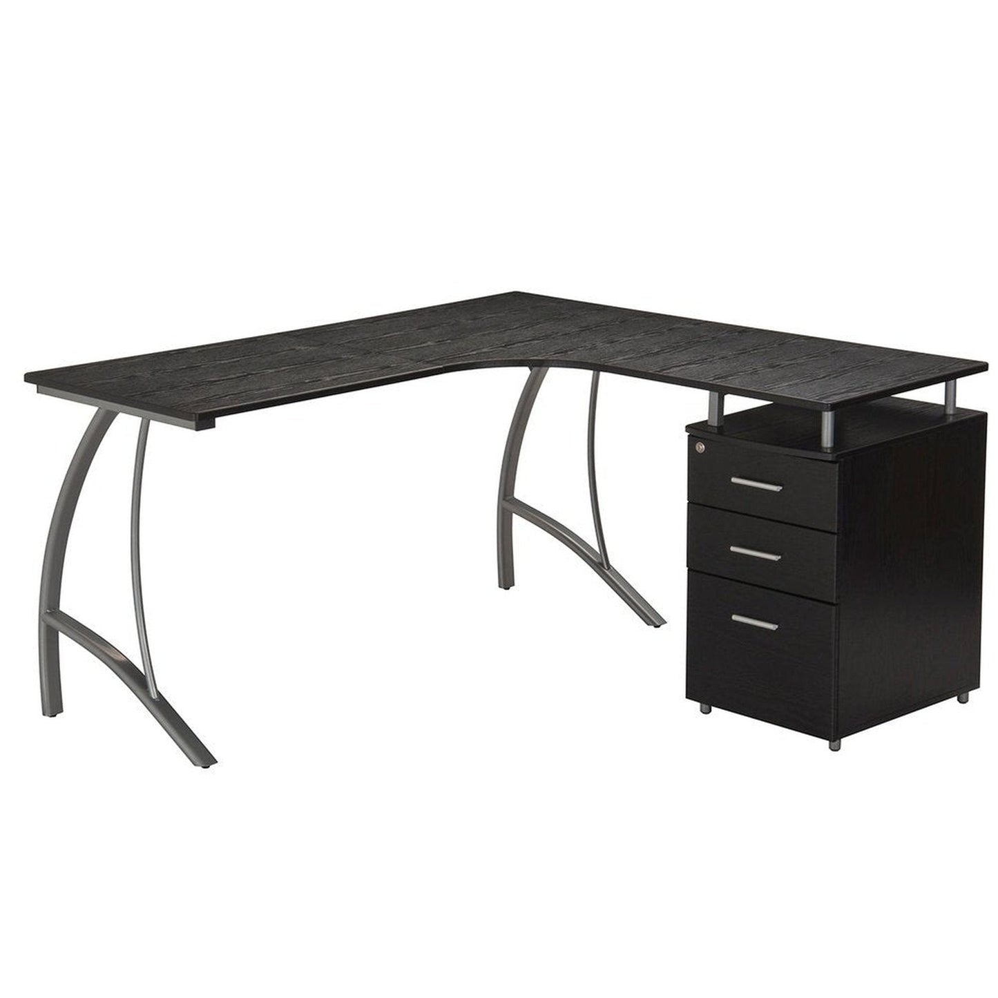 Techni Mobili Modern L- Shaped Computer Desk with File Cabinet and Storage, Espresso by Level Up Desks