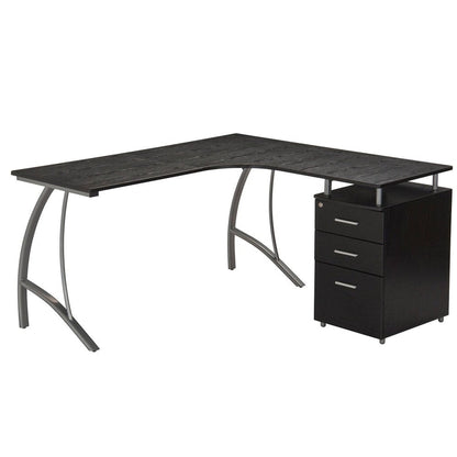 Techni Mobili Modern L- Shaped Computer Desk with File Cabinet and Storage, Espresso by Level Up Desks