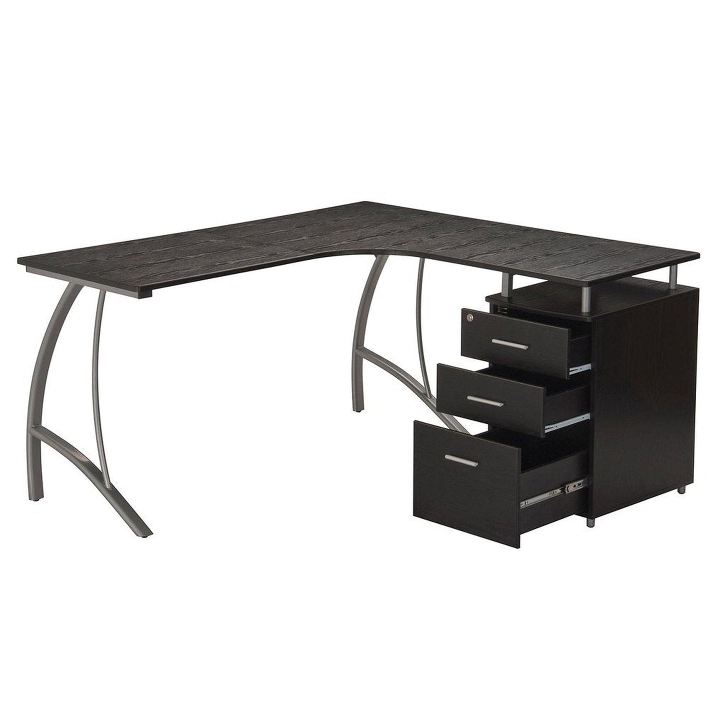 Techni Mobili Modern L- Shaped Computer Desk with File Cabinet and Storage, Espresso by Level Up Desks