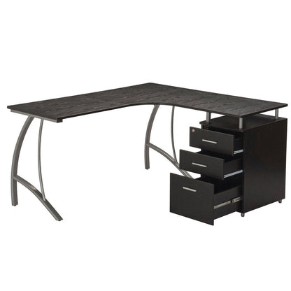 Techni Mobili Modern L- Shaped Computer Desk with File Cabinet and Storage, Espresso by Level Up Desks