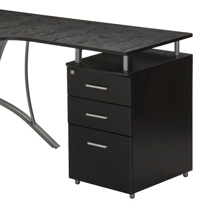 Techni Mobili Modern L- Shaped Computer Desk with File Cabinet and Storage, Espresso by Level Up Desks