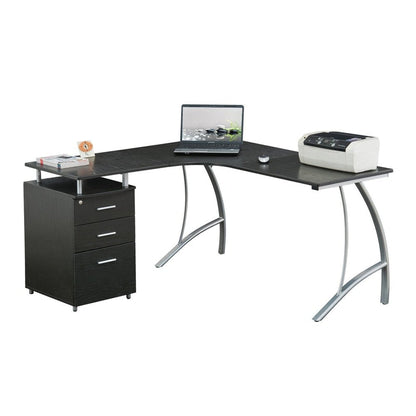 Techni Mobili Modern L- Shaped Computer Desk with File Cabinet and Storage, Espresso by Level Up Desks