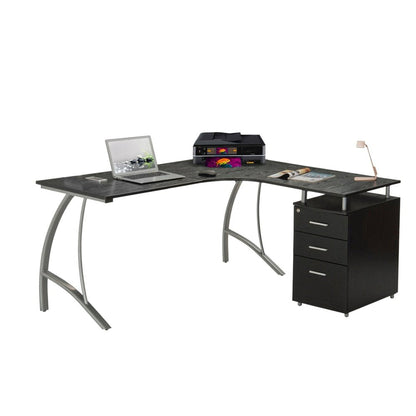 Techni Mobili Modern L- Shaped Computer Desk with File Cabinet and Storage, Espresso by Level Up Desks