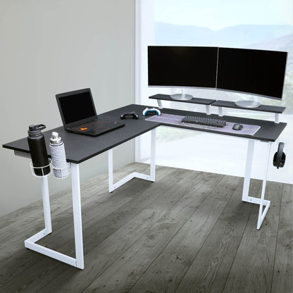 Techni Sport Warrior L-Shaped Gaming Desk, White by Level Up Desks