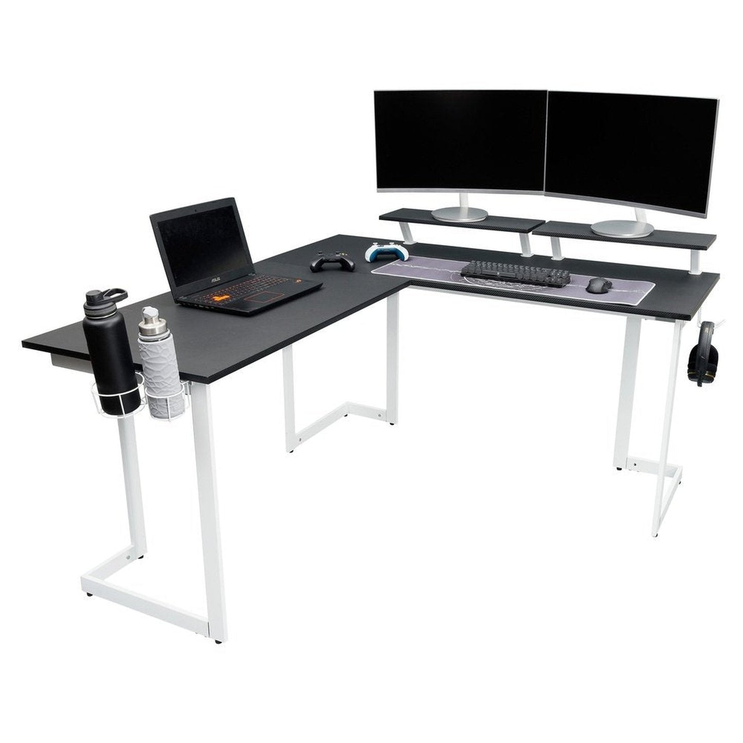Techni Sport Warrior L-Shaped Gaming Desk, White by Level Up Desks