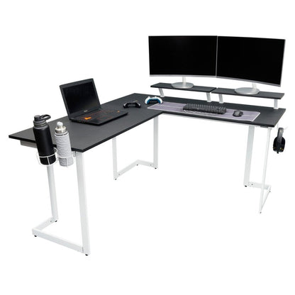 Techni Sport Warrior L-Shaped Gaming Desk, White by Level Up Desks