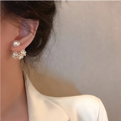 Elegant Flower Faux Pearl Stud Earrings for Weddings