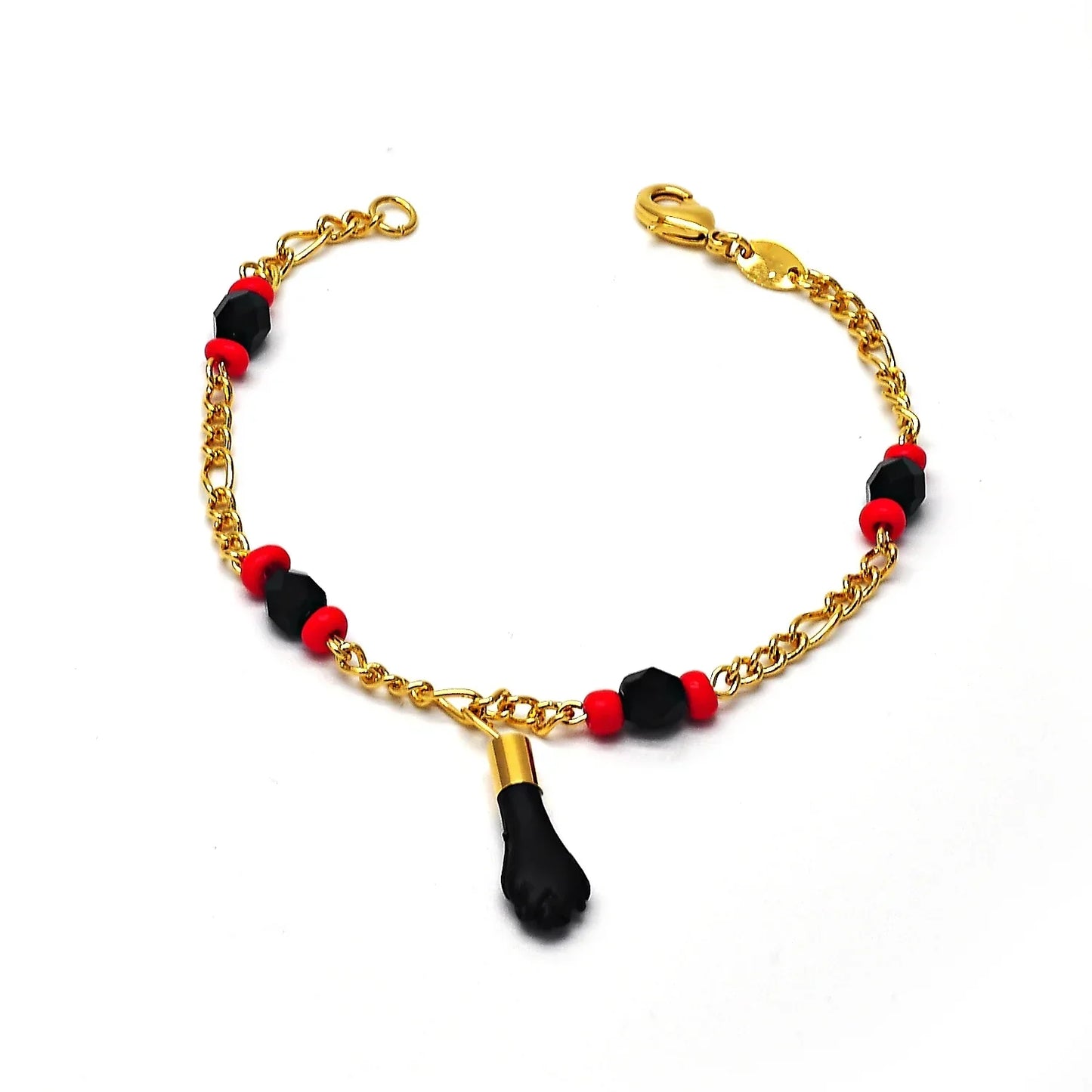 RMZ GOLD NYC Unisex 18K Gold Filled Evil Eye & Azabache Figa Protection Bracelet – Good Luck Charm for, Kid, Women & Men 7''