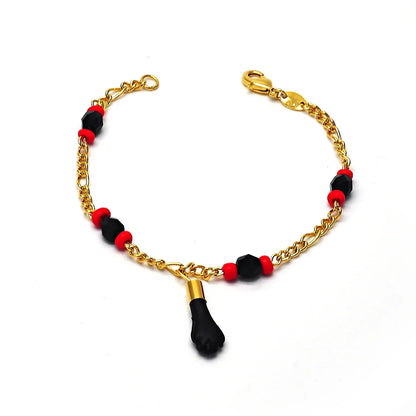 RMZ GOLD NYC Unisex 18K Gold Filled Evil Eye & Azabache Figa Protection Bracelet – Good Luck Charm for, Kid, Women & Men 7''