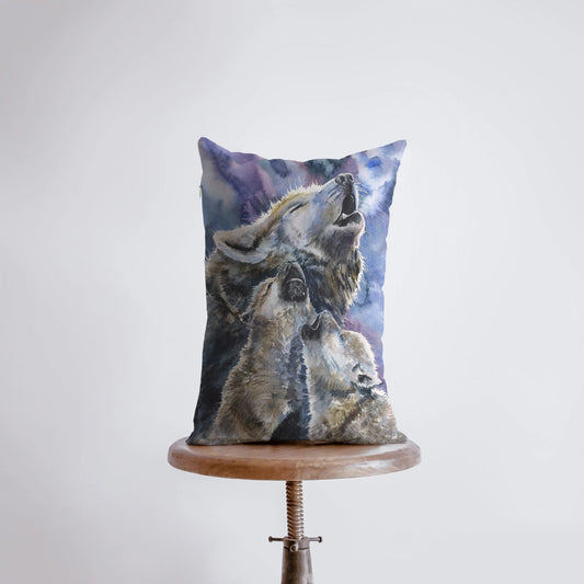 Wolf | Watercolor Wolf Cubs | 12x18 | Pillow Cover | Wild Animals | Home Decor | Cabin Decor | Room Decor | Throw Pillows | Couch Pillows by UniikPillows