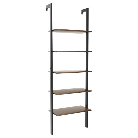 5-Tier Wood Look Ladder Shelf with Metal Frame for Home-Black