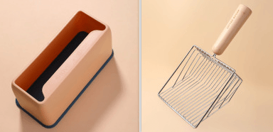 Metallic Cat Litter Scoop Set - Stylish Pet Waste Cleaning Tool With Wooden Handle by Dog Hugs Cat