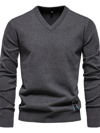 Men's Ribbed Hem V-Neck Long Sleeve Sweater