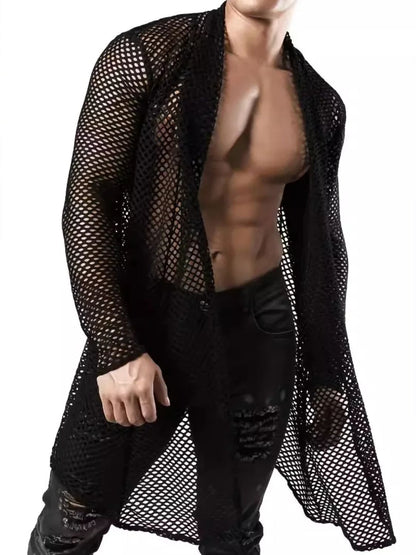 Men's Openwork Open Front Long Sleeve Cover-Up
