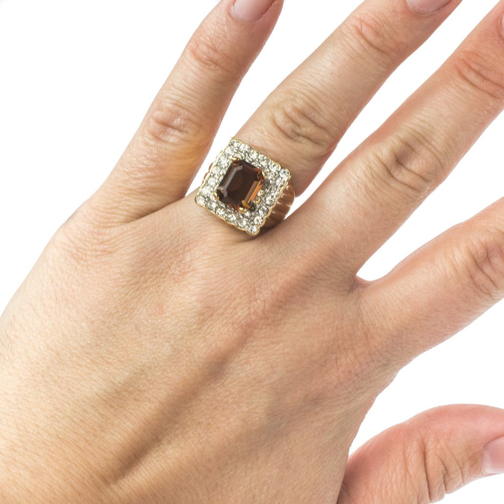 Vintage Austrian Crystal Cocktail Ring 18k Yellow or White Gold Electroplated Women's Birthstne RingMade in USA by PVD Vintage Jewelry