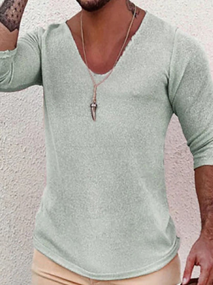 Men's Full Size V-Neck Long Sleeve T-Shirt Plus Size