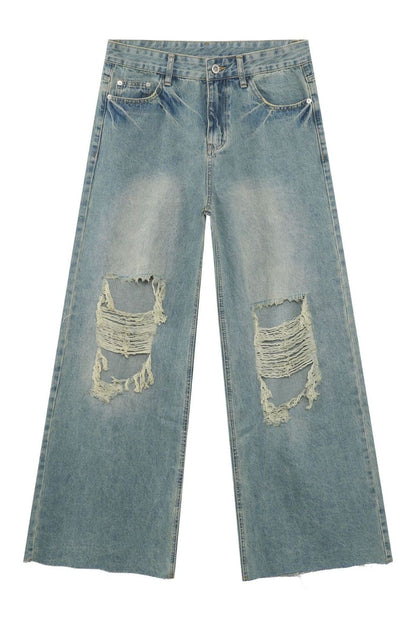 Men's Raw Hem Distressed Jeans