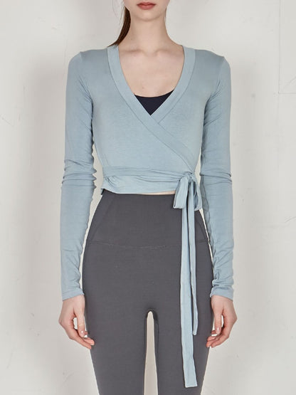 Tied Surplice Long Sleeve Top