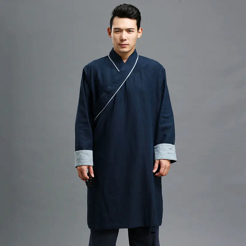 Traditional Chinese Cotton Linen Men's Long Robe Jacket