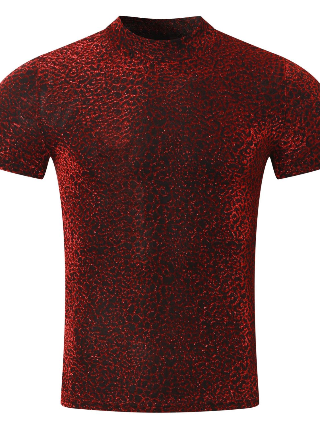 Men's Full Size Glitter Mock Neck Short Sleeve Top Plus Size