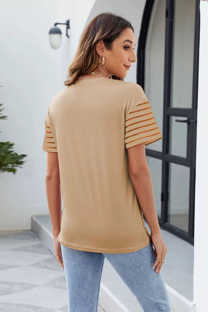 Color Block Round Neck Short Sleeve T-Shirt