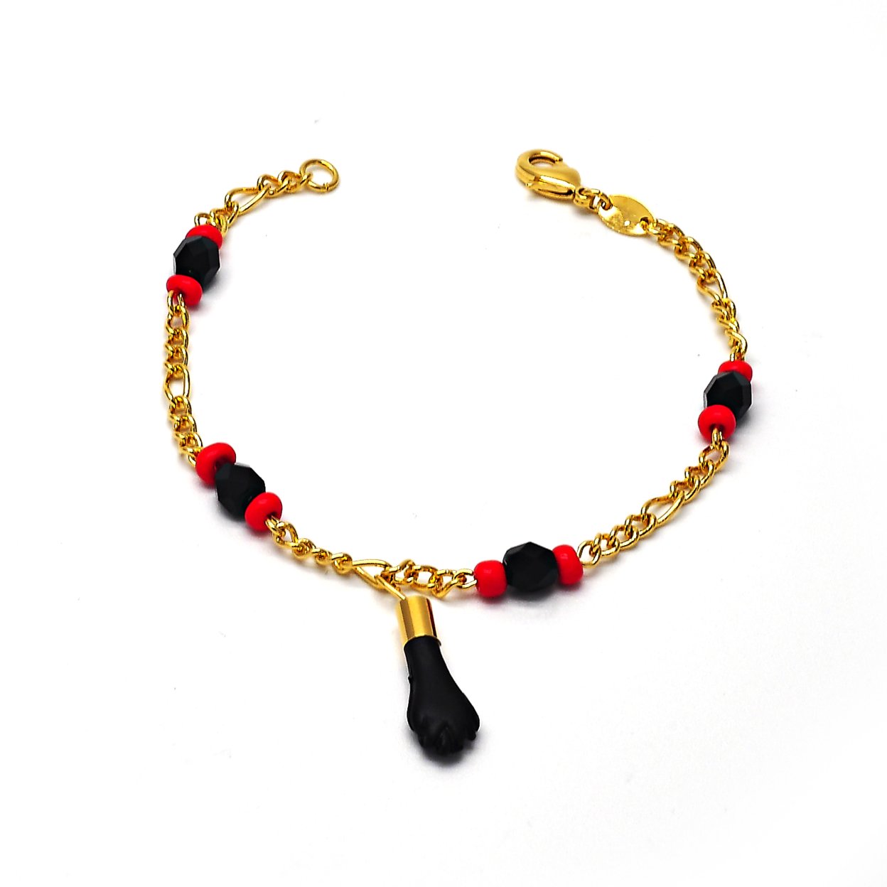 RMZ GOLD NYC Unisex 18K Gold Filled Evil Eye & Azabache Figa Protection Bracelet – Good Luck Charm for, Kid, Women & Men 7''