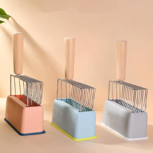 Metallic Cat Litter Scoop Set - Stylish Pet Waste Cleaning Tool With Wooden Handle by Dog Hugs Cat