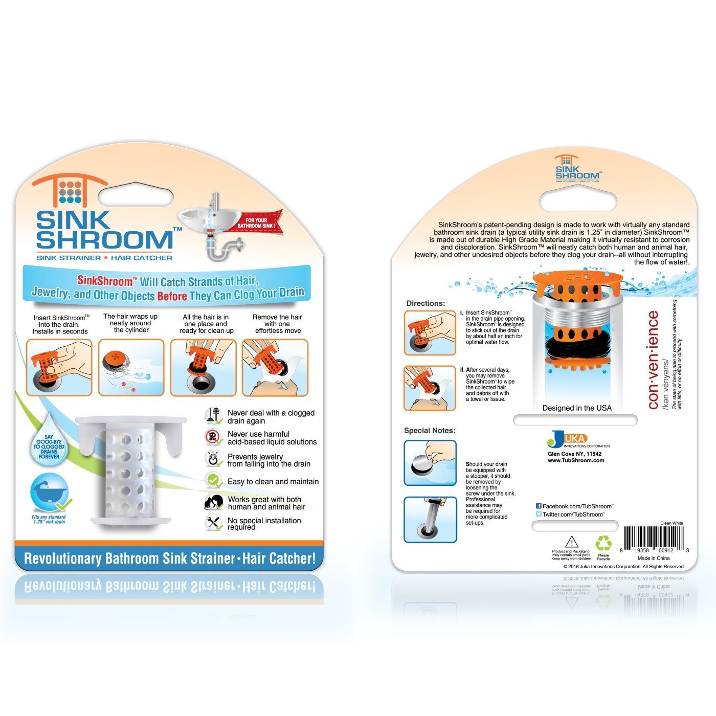 SinkShroom® (Clear) The Hair Catcher That Prevents Clogged Bathroom Sink Drains by TubShroom.com