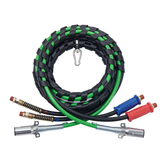 12FT Semi Truck Air Lines Kit, 3-in-1 Air Hoses & ABS Power Line for Semi Truck Trailer Tractor, 7-Way Plug Electrical Cord Cable and Rubber Air Lines Hose Assembly Kit with Hook & Teflon Tape