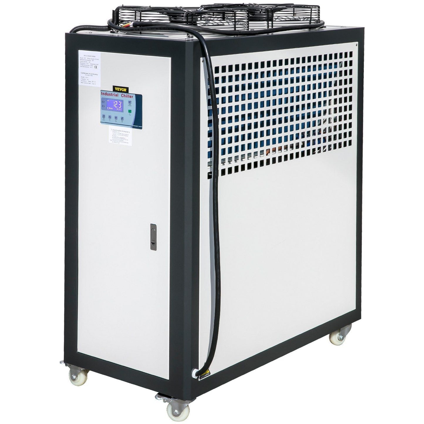 Air-Cooled Chiller Industrial 5 Ton, 5HP Panasonic Compressor, Finned Condenser Portable Conditioner, Micro-Computer Control & Built-in 53L Stainless Steel Water Tank for Plastic Electric