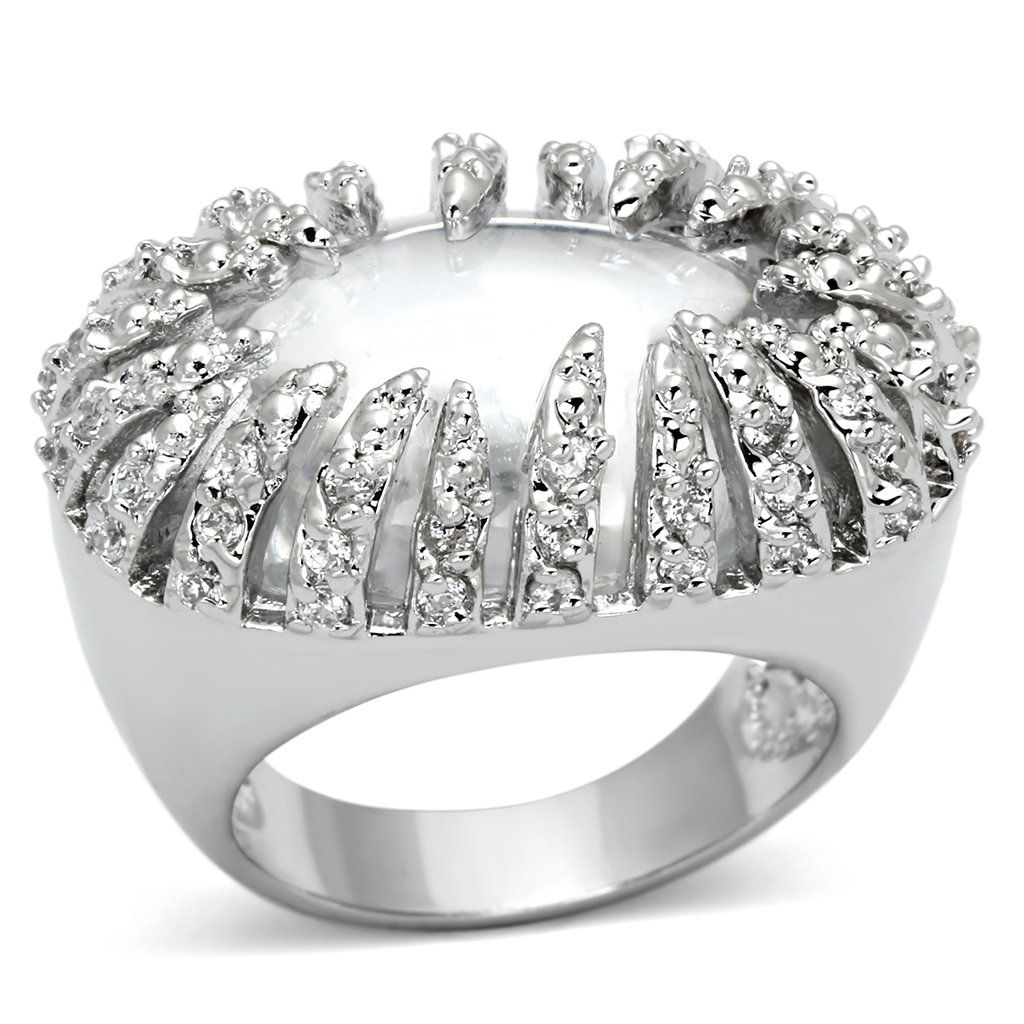 LOA858 - Rhodium Brass Ring with AAA Grade CZ in Clear