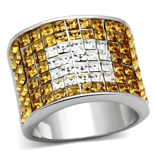 LOA839 - Rhodium Brass Ring with Top Grade Crystal in Topaz