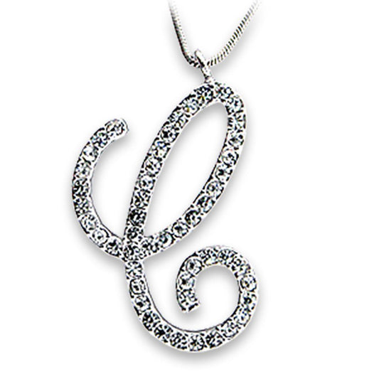 OT116 - Rhodium Brass Pendant with Top Grade Crystal in Clear