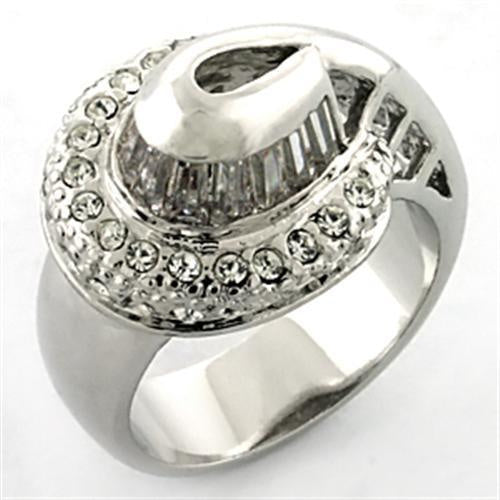 LOA672 - Rhodium Brass Ring with AAA Grade CZ in Clear