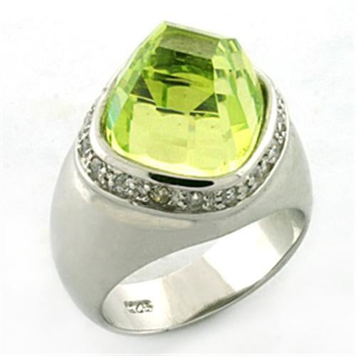 LOA640 - Rhodium 925 Sterling Silver Ring with AAA Grade CZ in Apple Green color