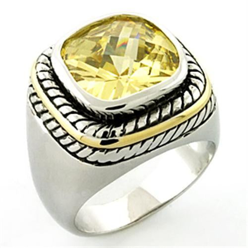 LOA668 - Rhodium Brass Ring with AAA Grade CZ in Citrine