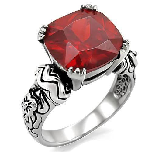 LOA959 - High polished (no plating) Stainless Steel Ring with AAA Grade CZ in Siam