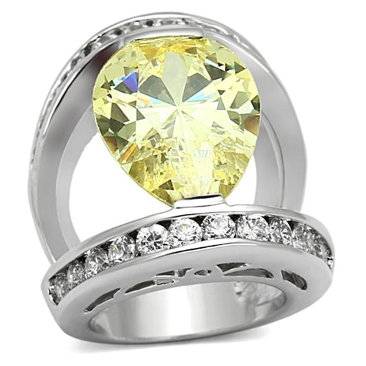 LOA925 - Rhodium Brass Ring with AAA Grade CZ in Citrine Yellow