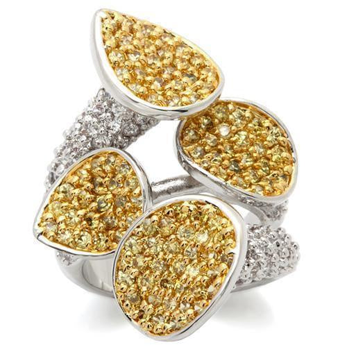 LOA937 - Gold+Rhodium Brass Ring with AAA Grade CZ in Topaz