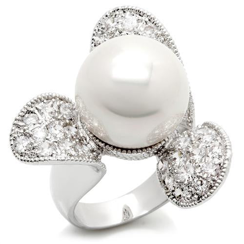 LO896 - Rhodium Brass Ring with AAA Grade CZ in Clear