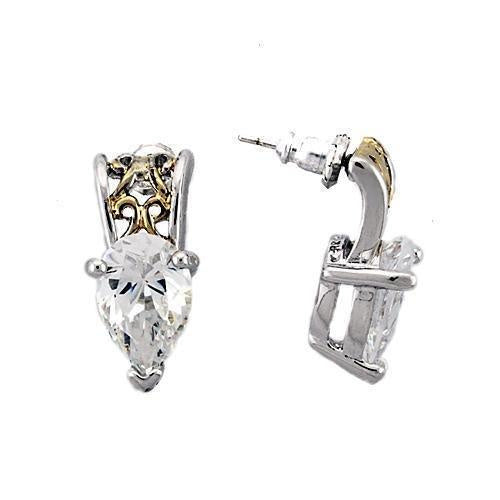 LOAS782 - Reverse Two-Tone 925 Sterling Silver Earrings with AAA Grade CZ in Clear