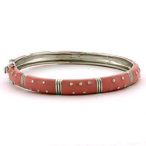 LOAS811 - Rhodium 925 Sterling Silver Bangle with Epoxy in Rose