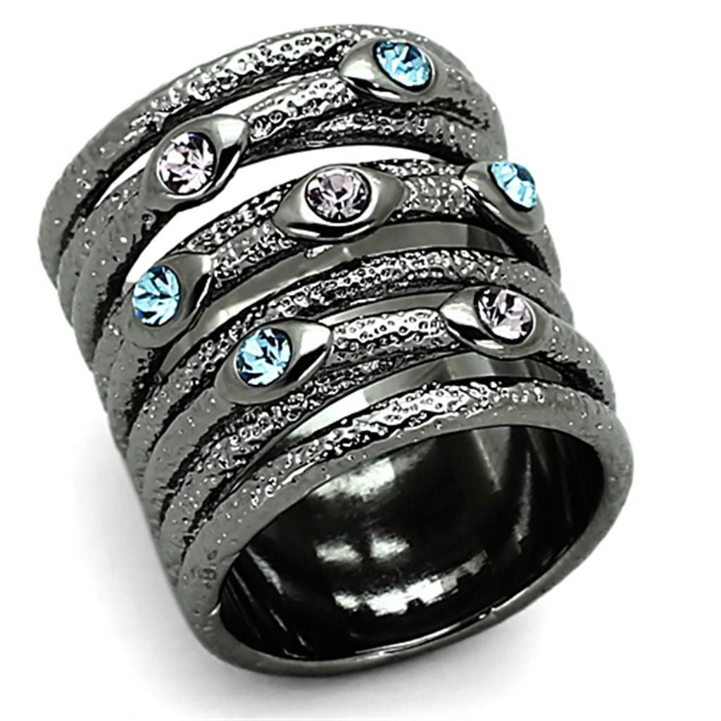 LOA883 - Ruthenium Brass Ring with Top Grade Crystal in Multi Color