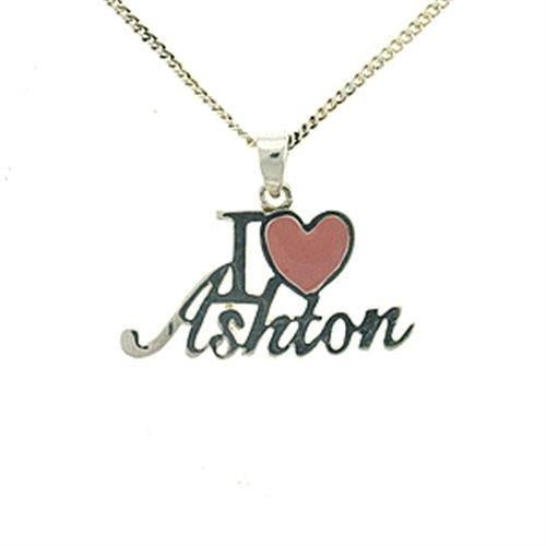 LOA540 - Silver Brass Chain Pendant with Epoxy in Rose