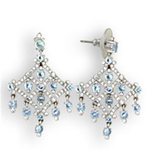 S35801 - Rhodium 925 Sterling Silver Earrings with Top Grade Crystal in Sea Blue