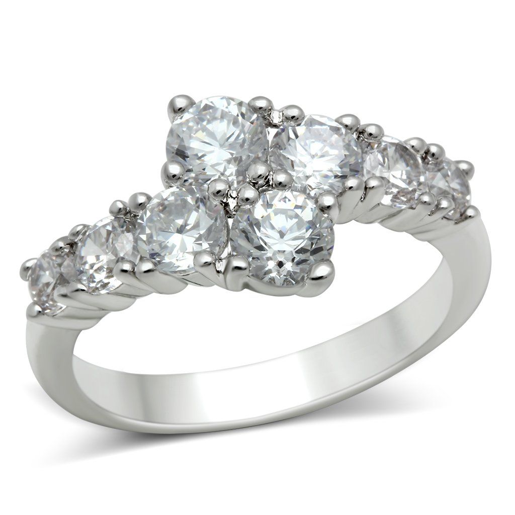 3W132 - Rhodium Brass Ring with AAA Grade CZ in Clear