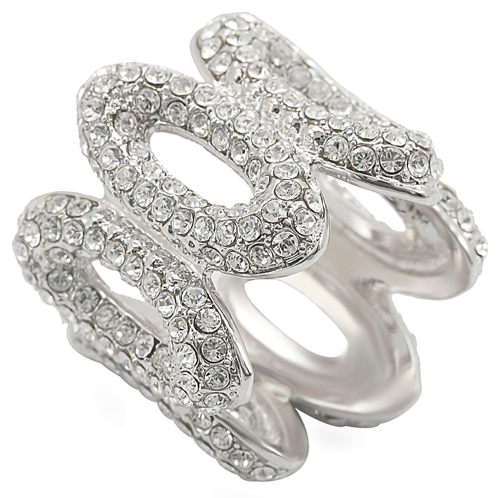 1W032 - Rhodium Brass Ring with Top Grade Crystal in Clear
