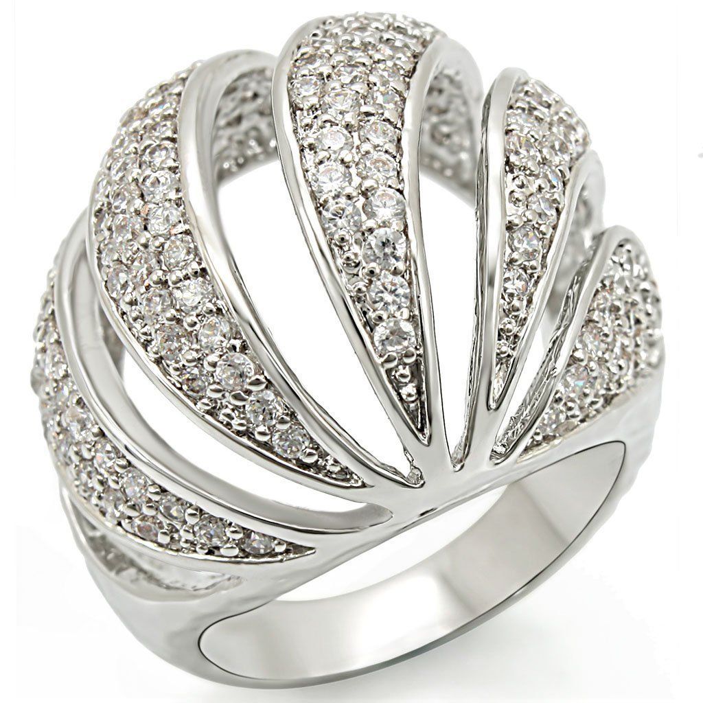 1W019 - Rhodium Brass Ring with AAA Grade CZ in Clear