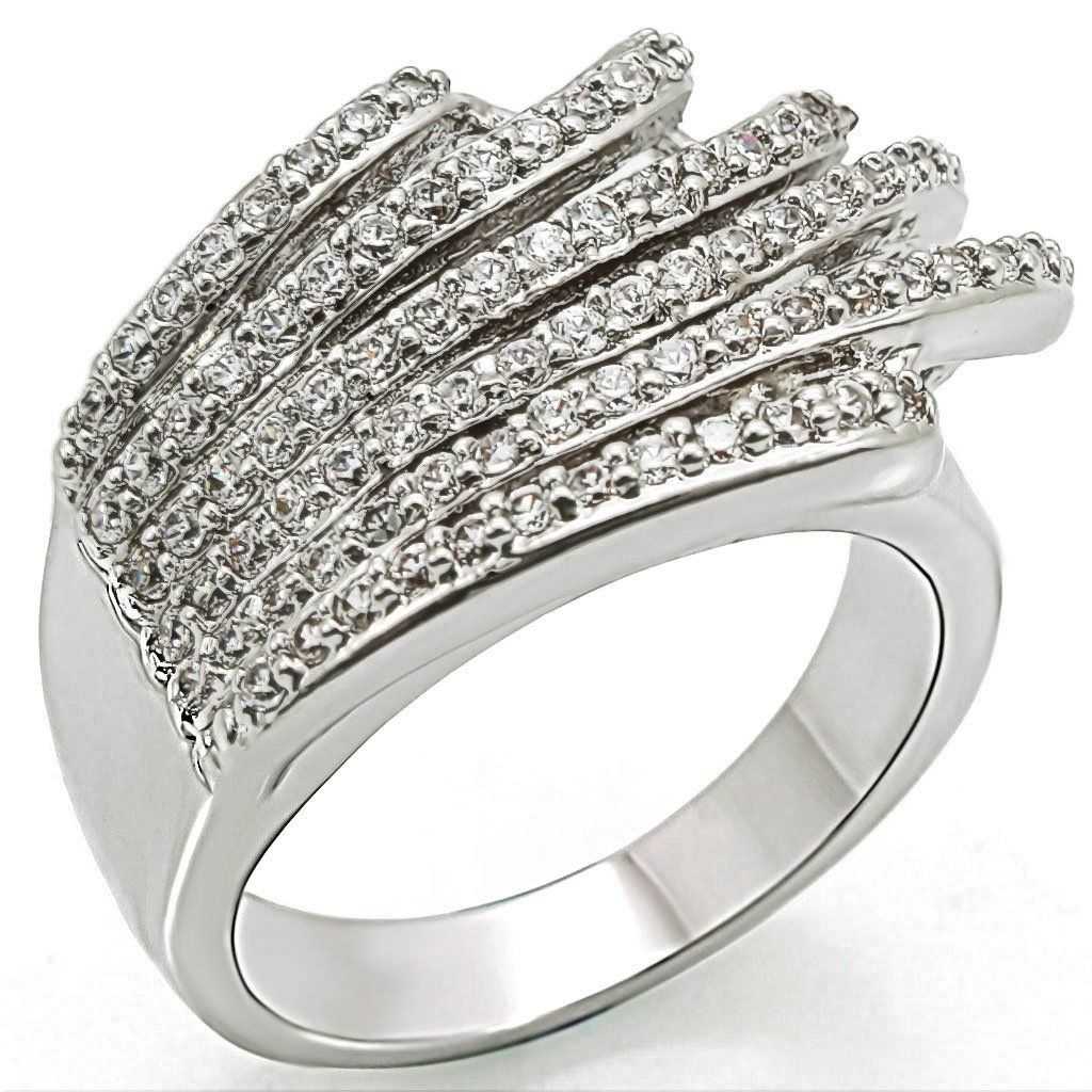 1W018 - Rhodium Brass Ring with AAA Grade CZ in Clear