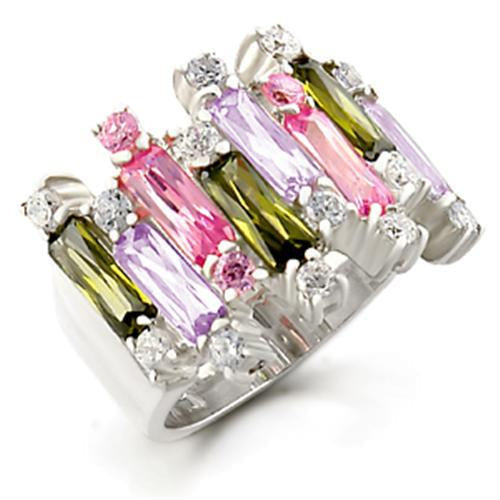 37611 - High-Polished 925 Sterling Silver Ring with AAA Grade CZ in Multi Color